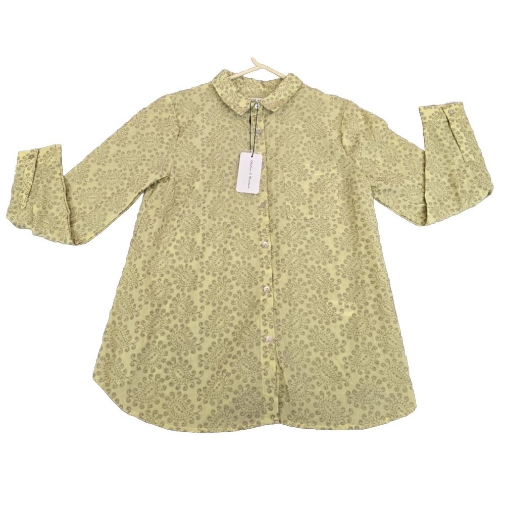 Chelsea & Theodore Womans Long Sleeve Shirt Blouse Green Paisley Button Down NWT